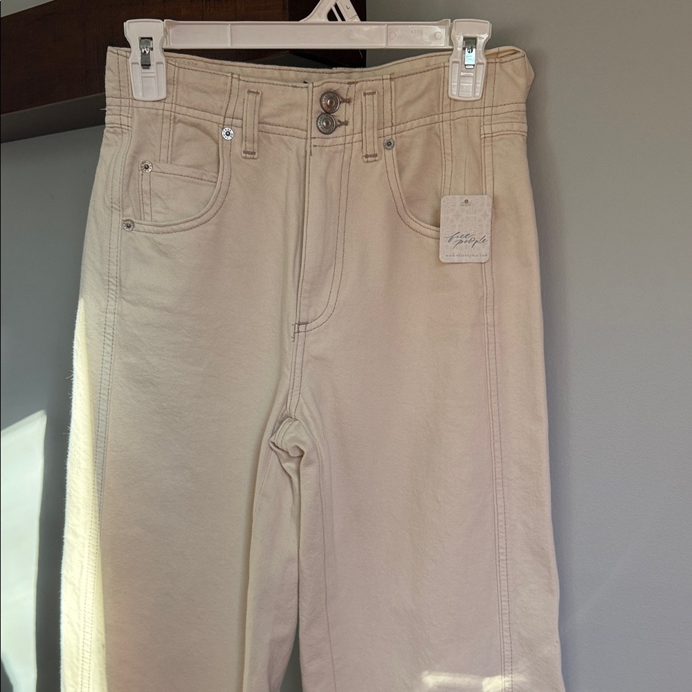 Free People Beige Barrel Leg Jeans